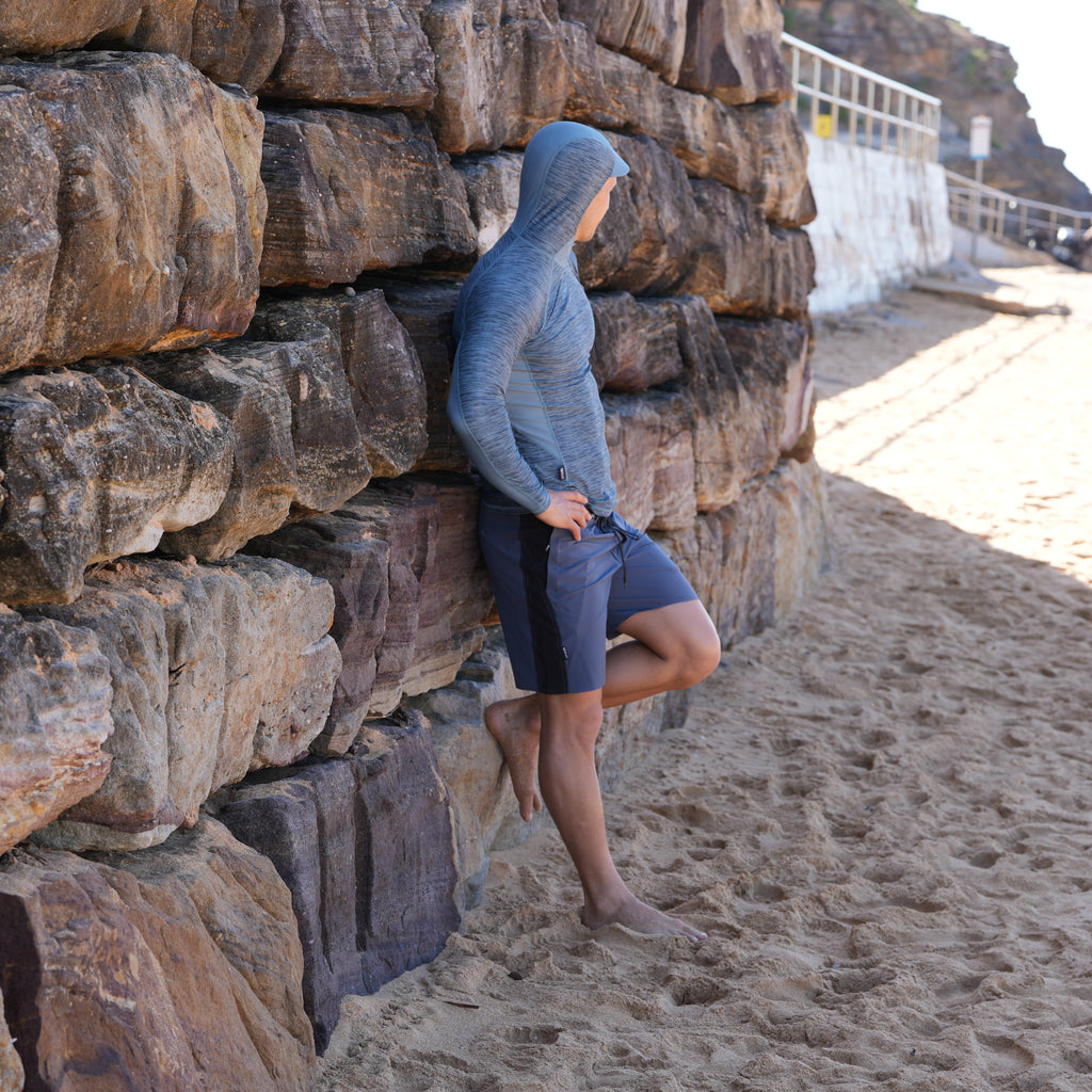 Vaikobi Hooded UV Long Sleeve Rash Top - Steel Blue - VK-252-STB