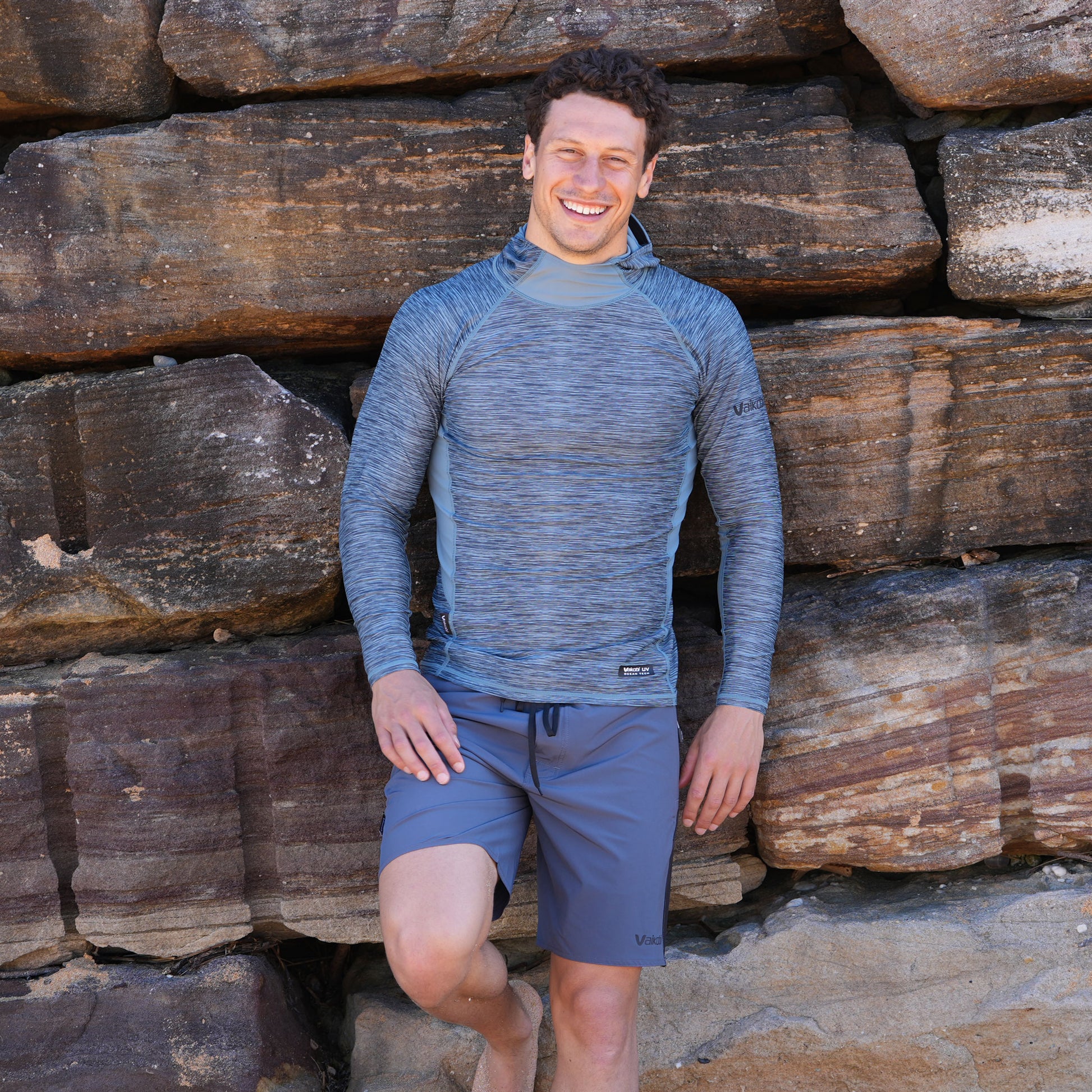 Vaikobi Hooded UV Long Sleeve Rash Top - Steel Blue - VK-252-STB