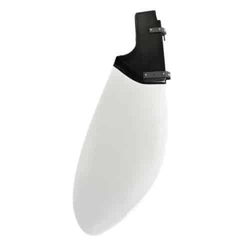 Profile view of a DEM Foils Carbon Fixed Rudder for a Finn Dinghy, showing the sleek black carbon fiber finish and precision-engineered foil shape