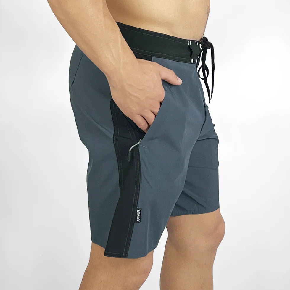 Vaikobi Newport Boardie (VK-262) Gray shorts with black accents on a white background
