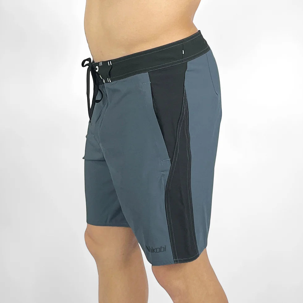 Vaikobi Newport Boardie (VK-262) Gray shorts with black accents on a white background