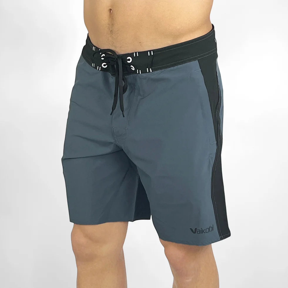 Vaikobi Newport Boardie (VK-262) Gray shorts with black accents on a white background