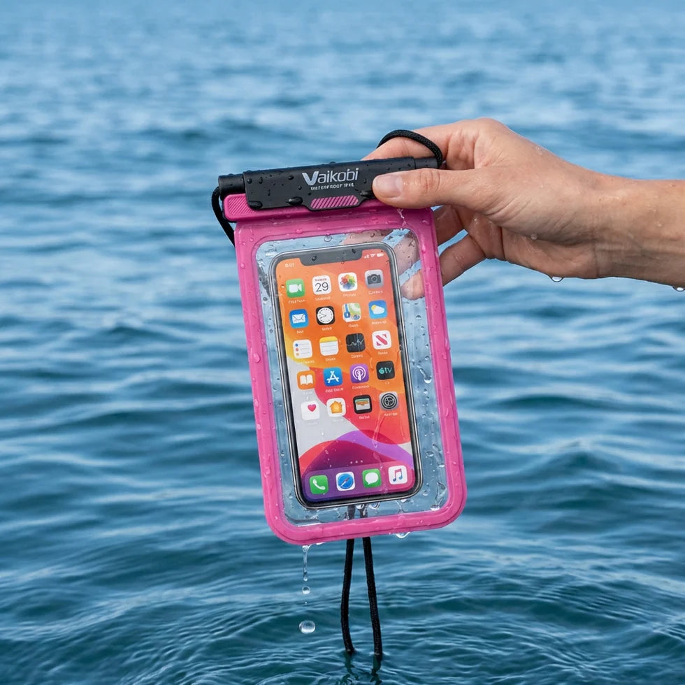 Vaikobi Waterproof Phone Case (VK-393)

CARRY AND USE YOUR PHONE WHILE ON THE WATER - great for all water sports

The&nbsp;Vaikobi Waterproof Phone Case&nbsp;lets you carry and use your phone while you’re on the water. Designed to keep your device safe from water, sand, and dust, it gives you the confidence to paddle, sail, or explore without leaving your phone behind. With a clear touchscreen window and secure attachment system, you can take photos, check maps, or make a call - then get straight back to yo