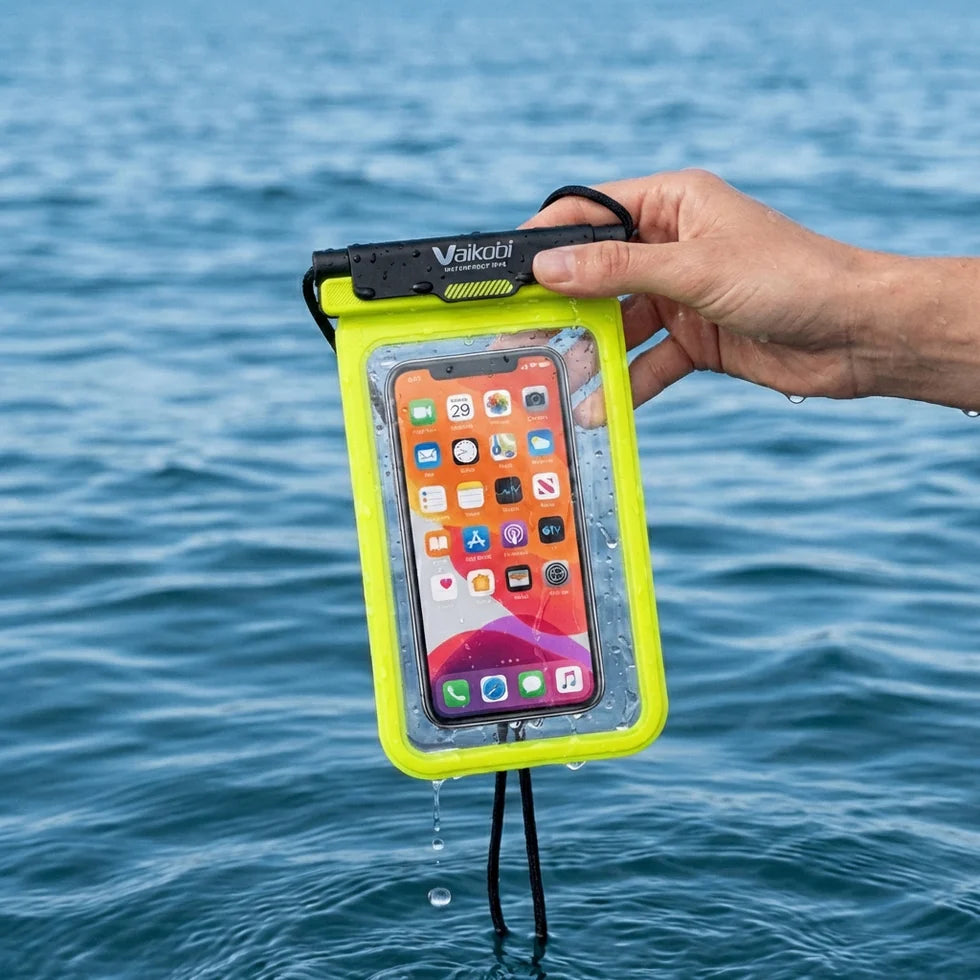 Vaikobi Waterproof Phone Case (VK-393)

CARRY AND USE YOUR PHONE WHILE ON THE WATER - great for all water sports

The&nbsp;Vaikobi Waterproof Phone Case&nbsp;lets you carry and use your phone while you’re on the water. Designed to keep your device safe from water, sand, and dust, it gives you the confidence to paddle, sail, or explore without leaving your phone behind. With a clear touchscreen window and secure attachment system, you can take photos, check maps, or make a call - then get straight back to yo