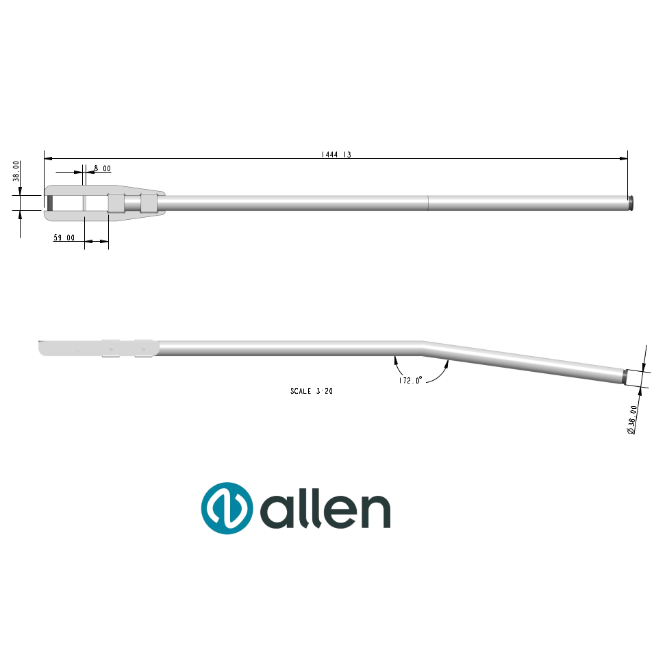 Allen Finn Tiller Arm - Aluminium (AL-FNT)

Originally designed for Devoti and Petticrows Finn’s but can be used on most Finn designs.

Strong aluminium construction. This solid tiller tube gives maximum feel and reliability, whilst also remaining lightweight.

The tiller head is strong and gives plenty of support to the rudder blade. Supplied with bolts for fixing to the rudder head. The tube needs to be drilled to fit an appropriate tiller extension.

Overall Length: 1450mm
Tube Diameter: 38mm
Suit rudder