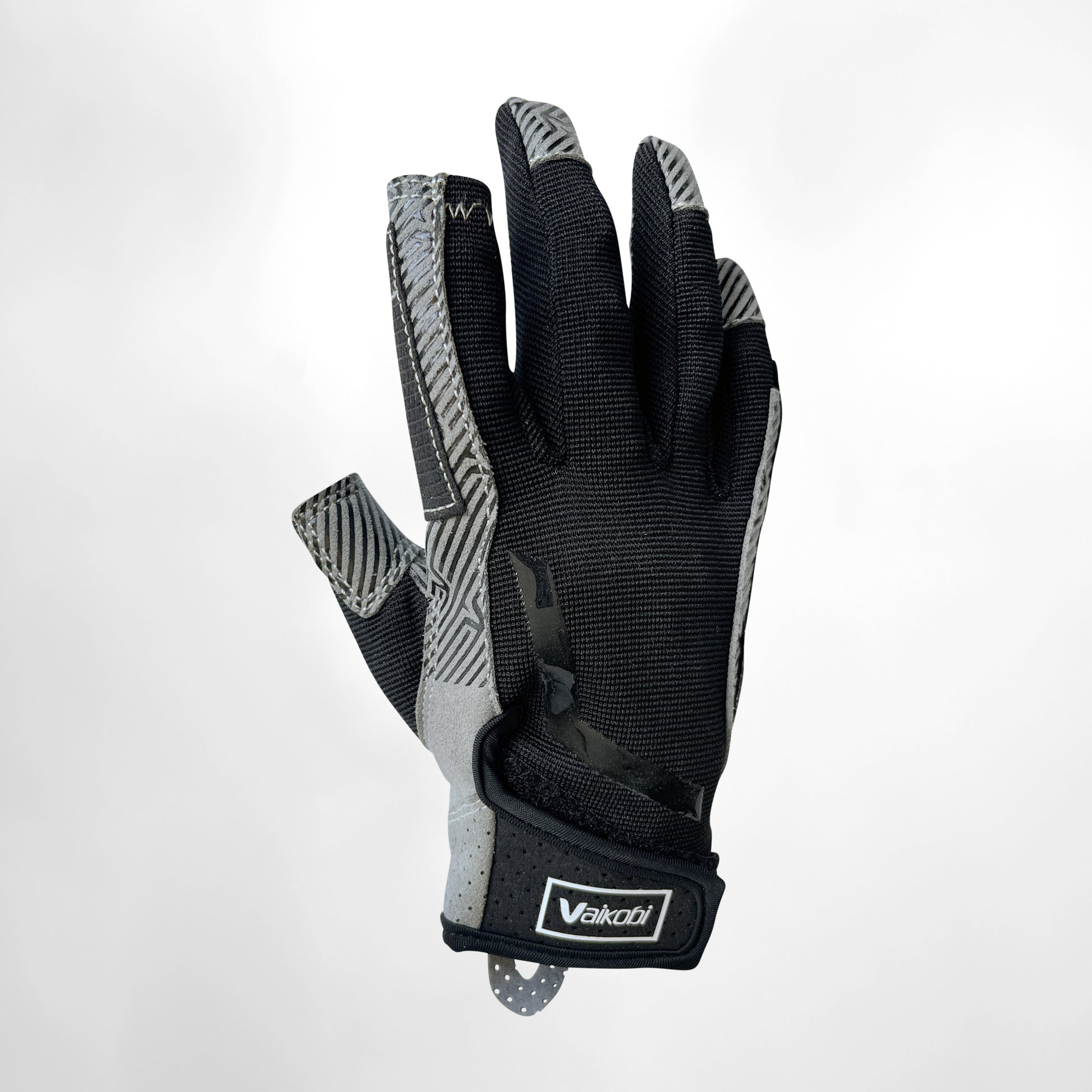 Vaikobi Gen 2 V-Grip Full Finger Deck Gloves - Back 1 View - Grey/Black - Sailing Gloves