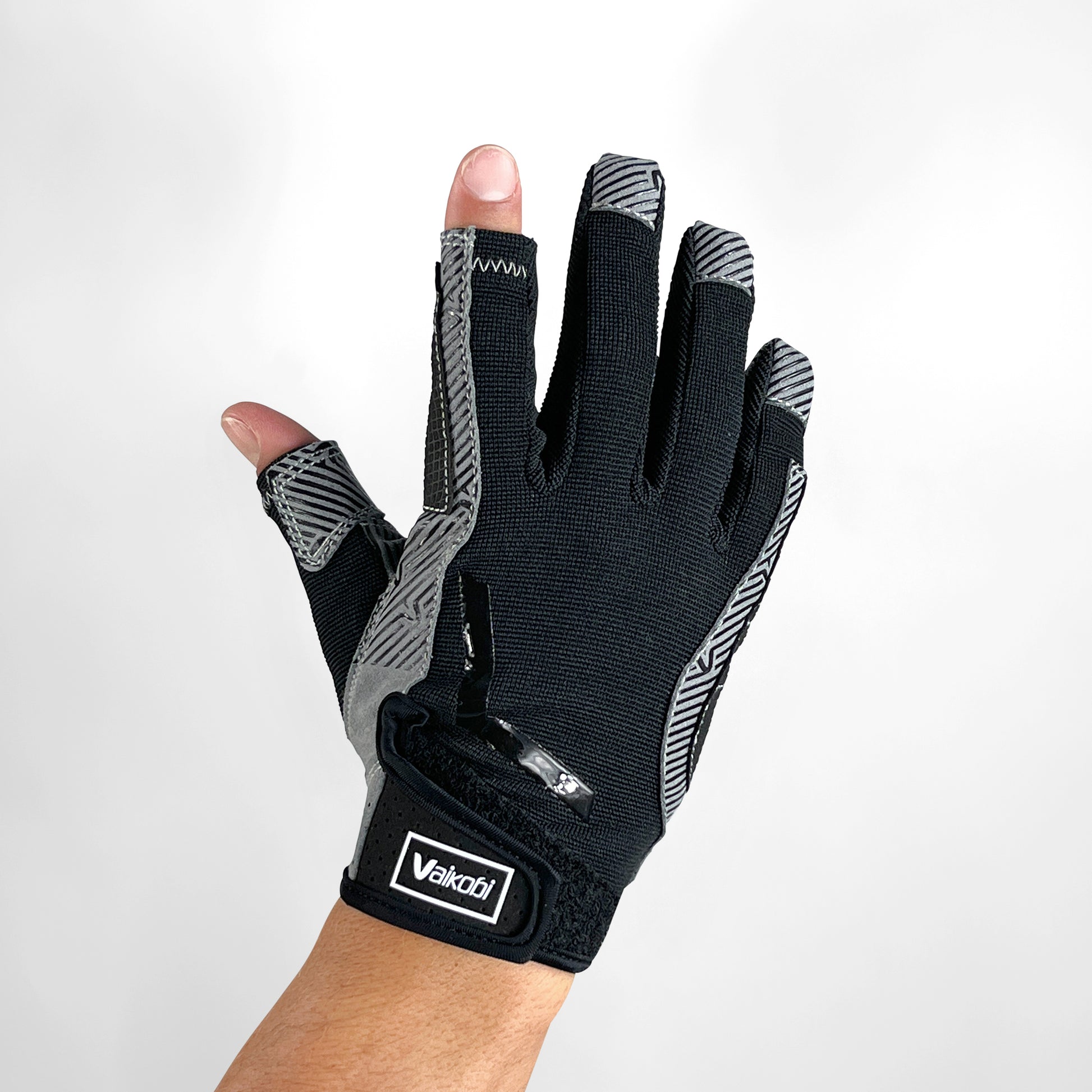 Vaikobi Gen 2 V-Grip Full Finger Deck Gloves - Back Hand View - Grey/Black - Sailing Gloves