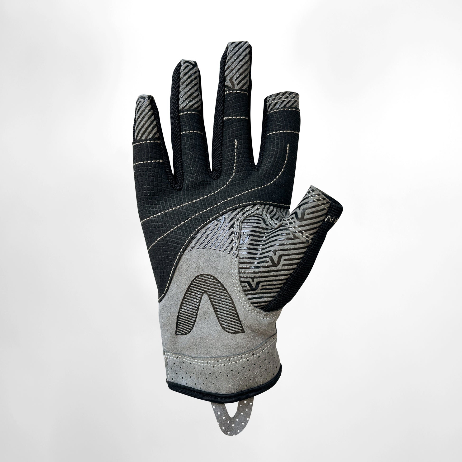 Vaikobi Gen 2 V-Grip Full Finger Deck Gloves - Palm 2 View - Grey/Black - Sailing Gloves