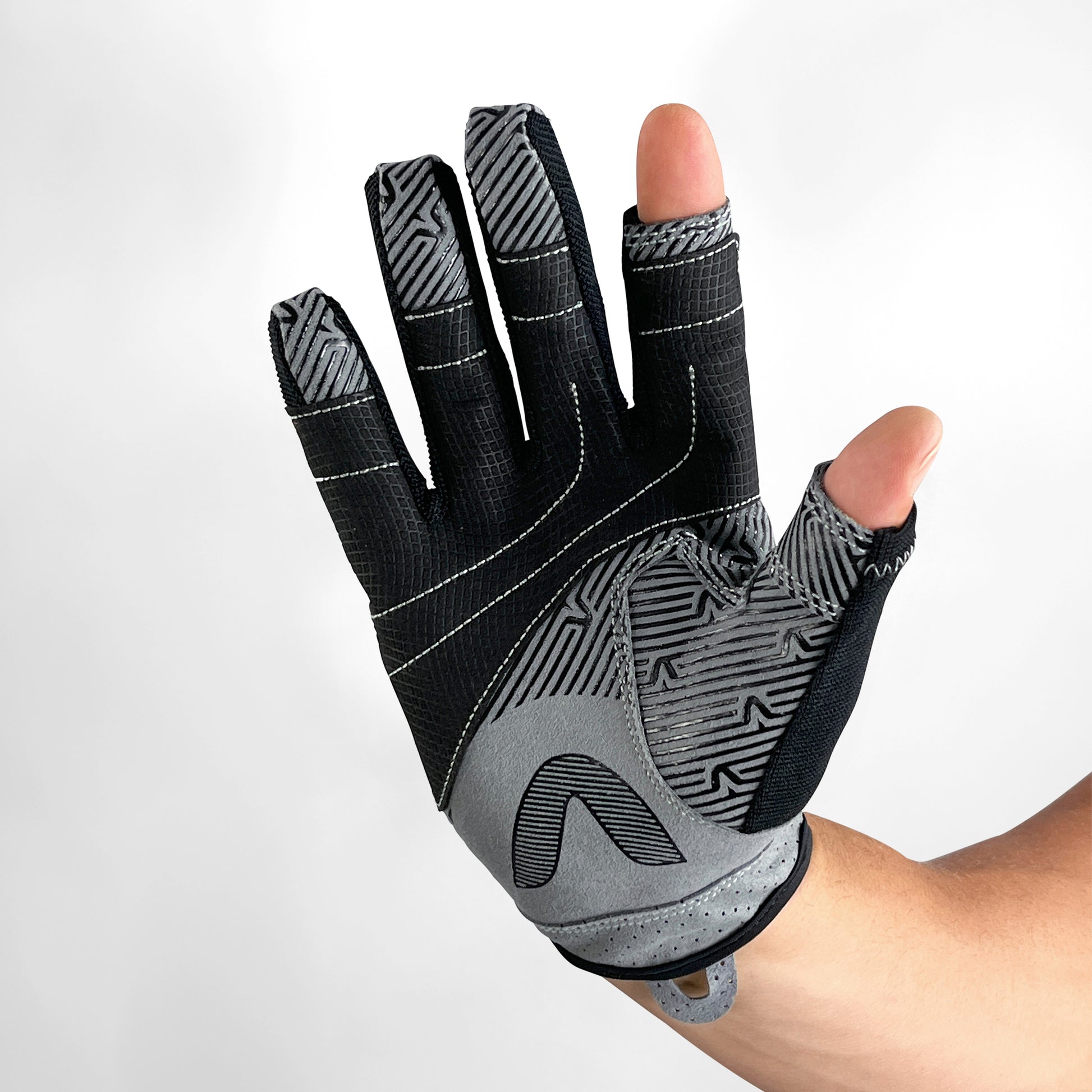 Vaikobi Gen 2 V-Grip Full Finger Deck Gloves - Palm View - Grey/Black - Sailing Gloves