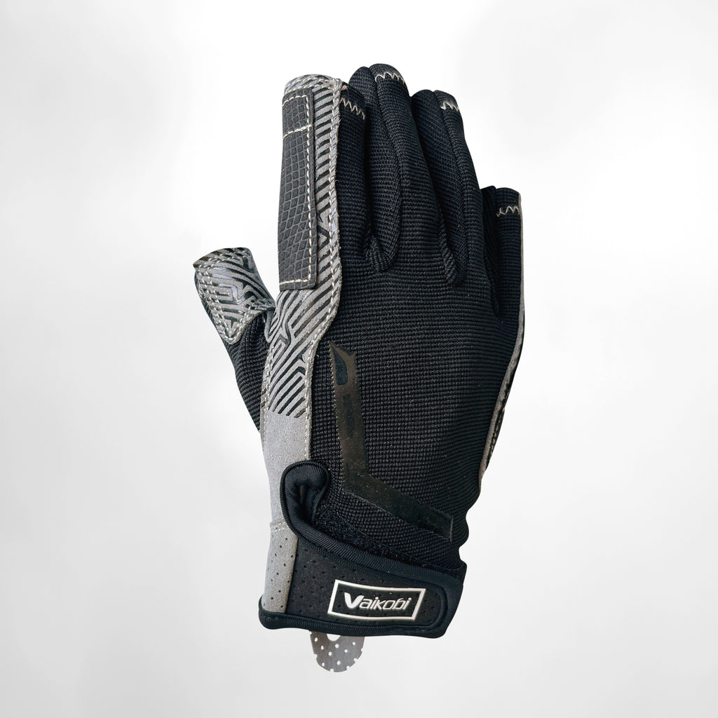 Vaikobi Gen 2 V-Grip Short Finger Deck Gloves - Back View - Grey/Black - Sailing Gloves