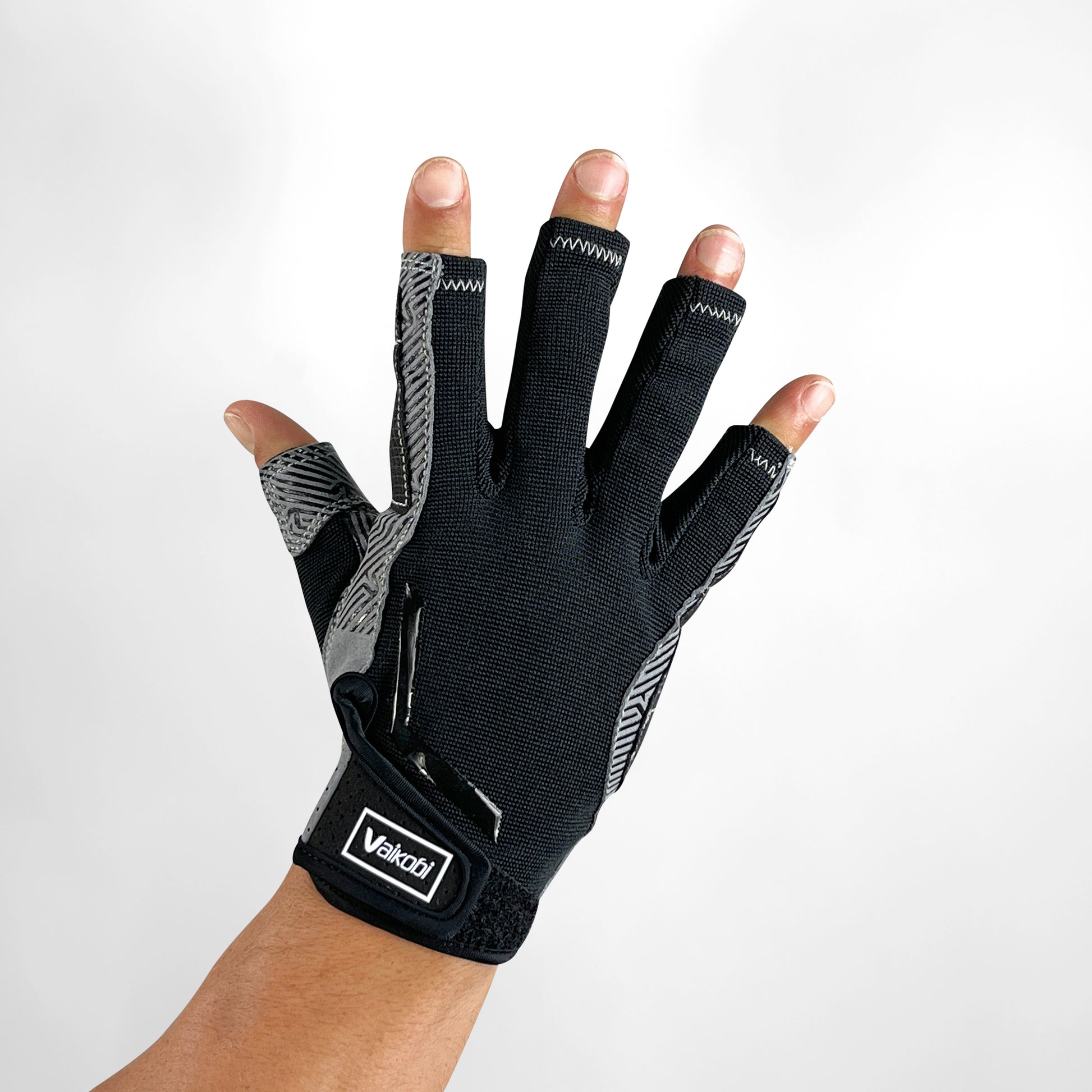 Vaikobi Gen 2 V-Grip Short Finger Deck Gloves - Back Hand View - Grey/Black - Sailing Gloves
