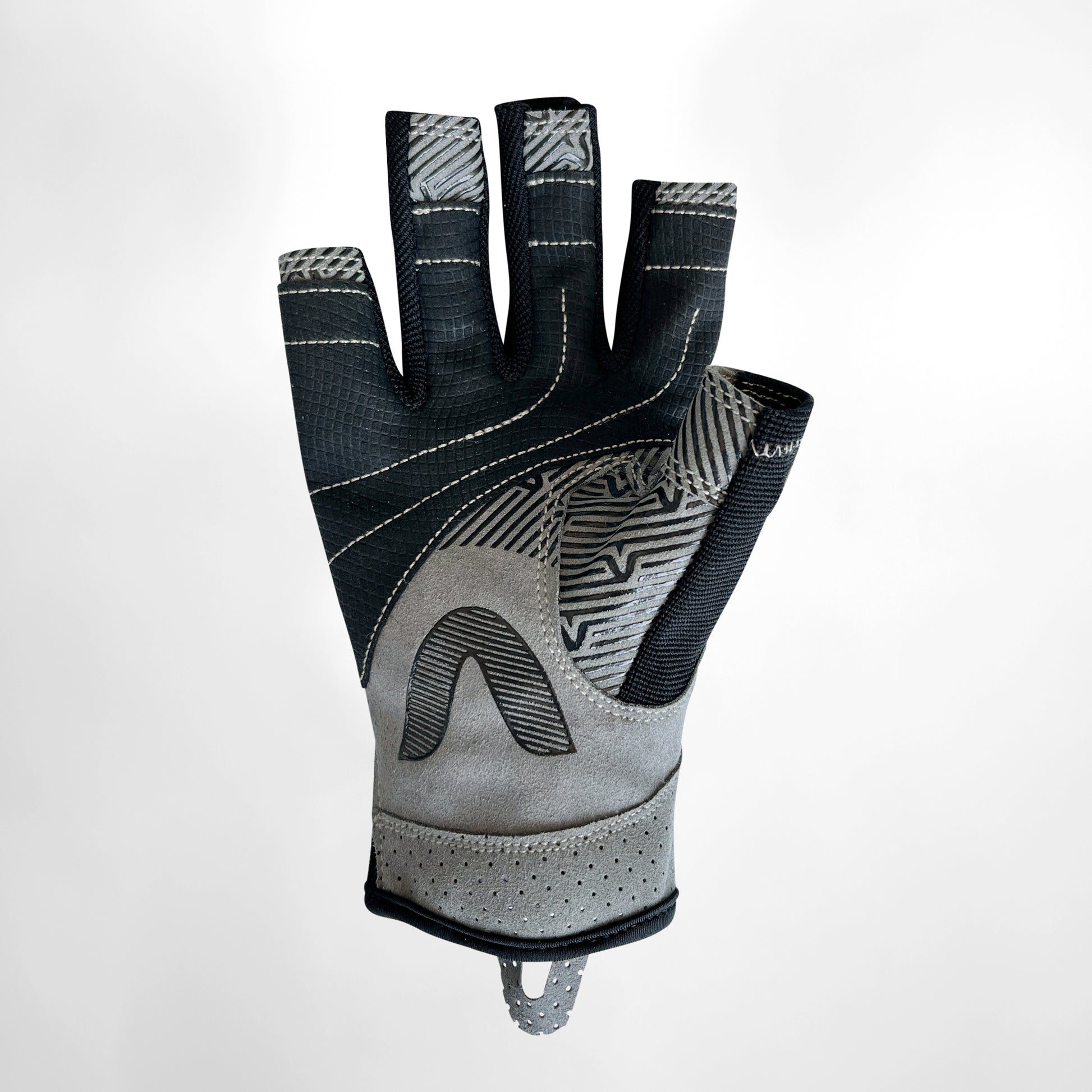Vaikobi Gen 2 V-Grip Short Finger Deck Gloves - Palm View - Grey/Black - Sailing Gloves