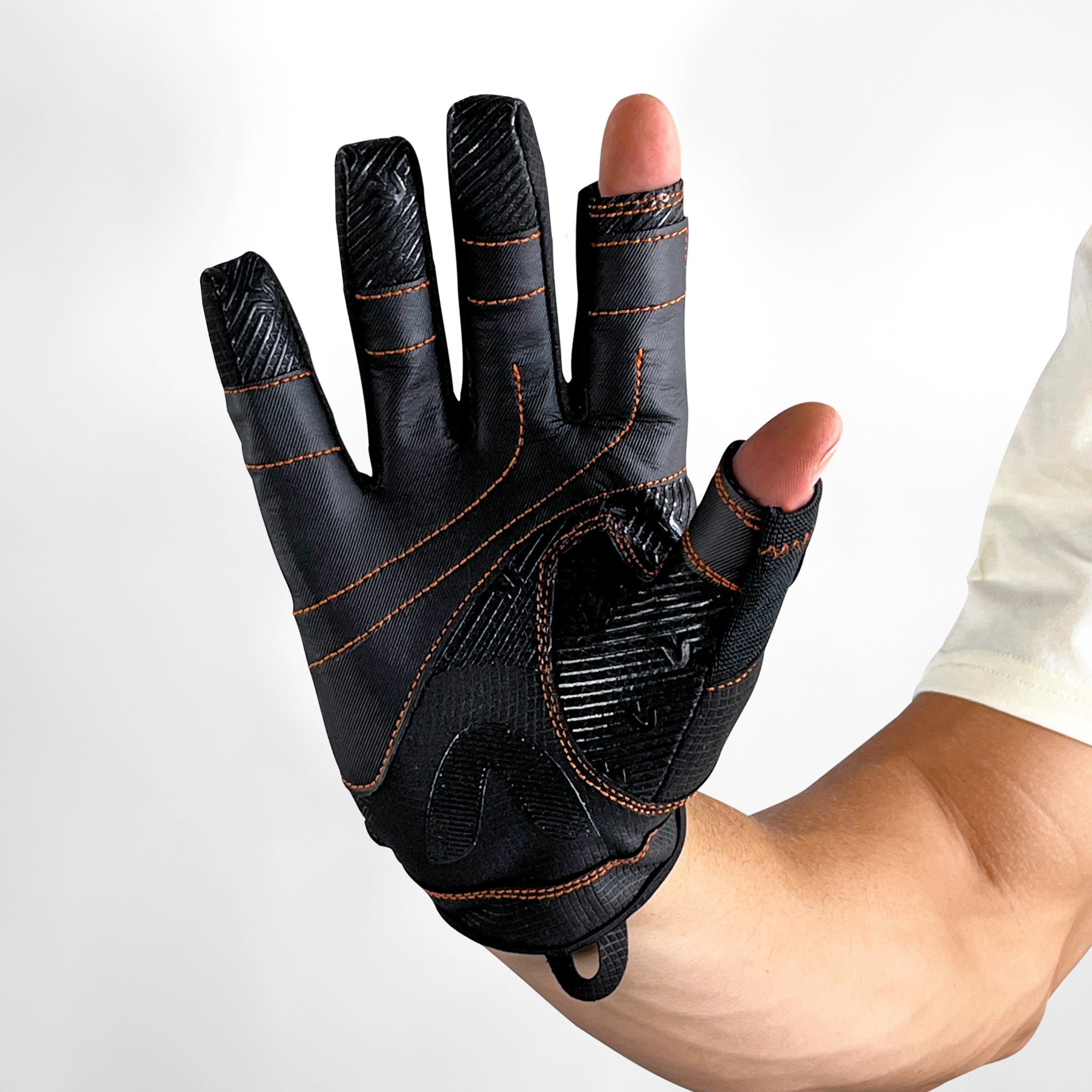 Vaikobi Gen 2 V-Grip Pro Full Finger Gloves - Palm Hand View - Black - Sailing Gloves